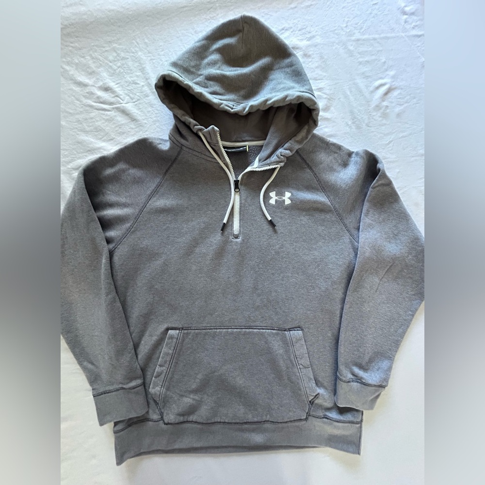 Under Armour Gray Quarter Zip Hoodie Men LG Loose Fit Pullo